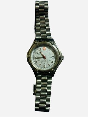 Wenger Silver Watch with Red Accent Seconds Hand